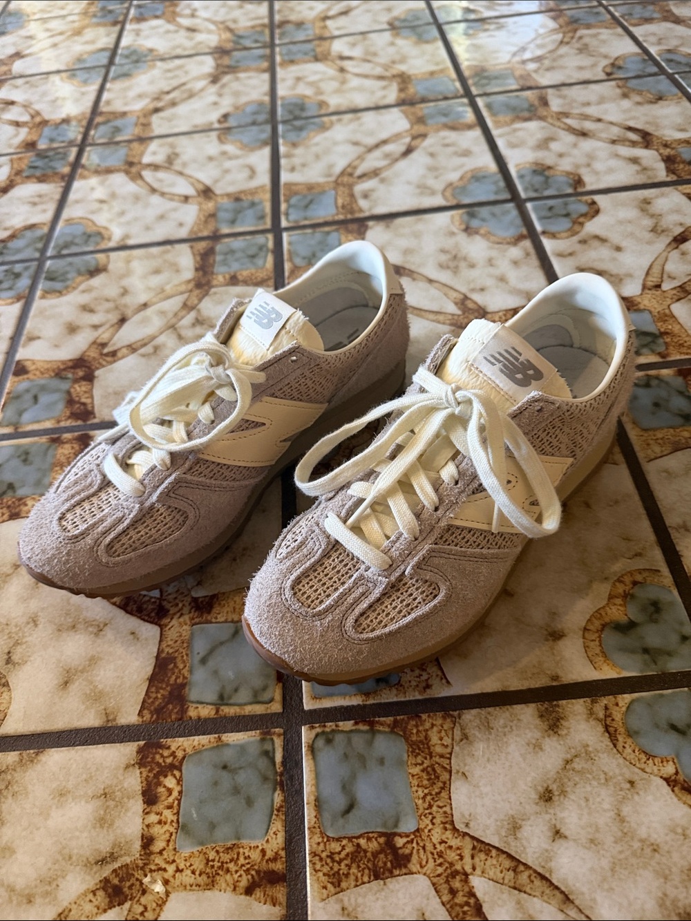 New Balance Women's Taupe and Cream Suede Runner Sneakers